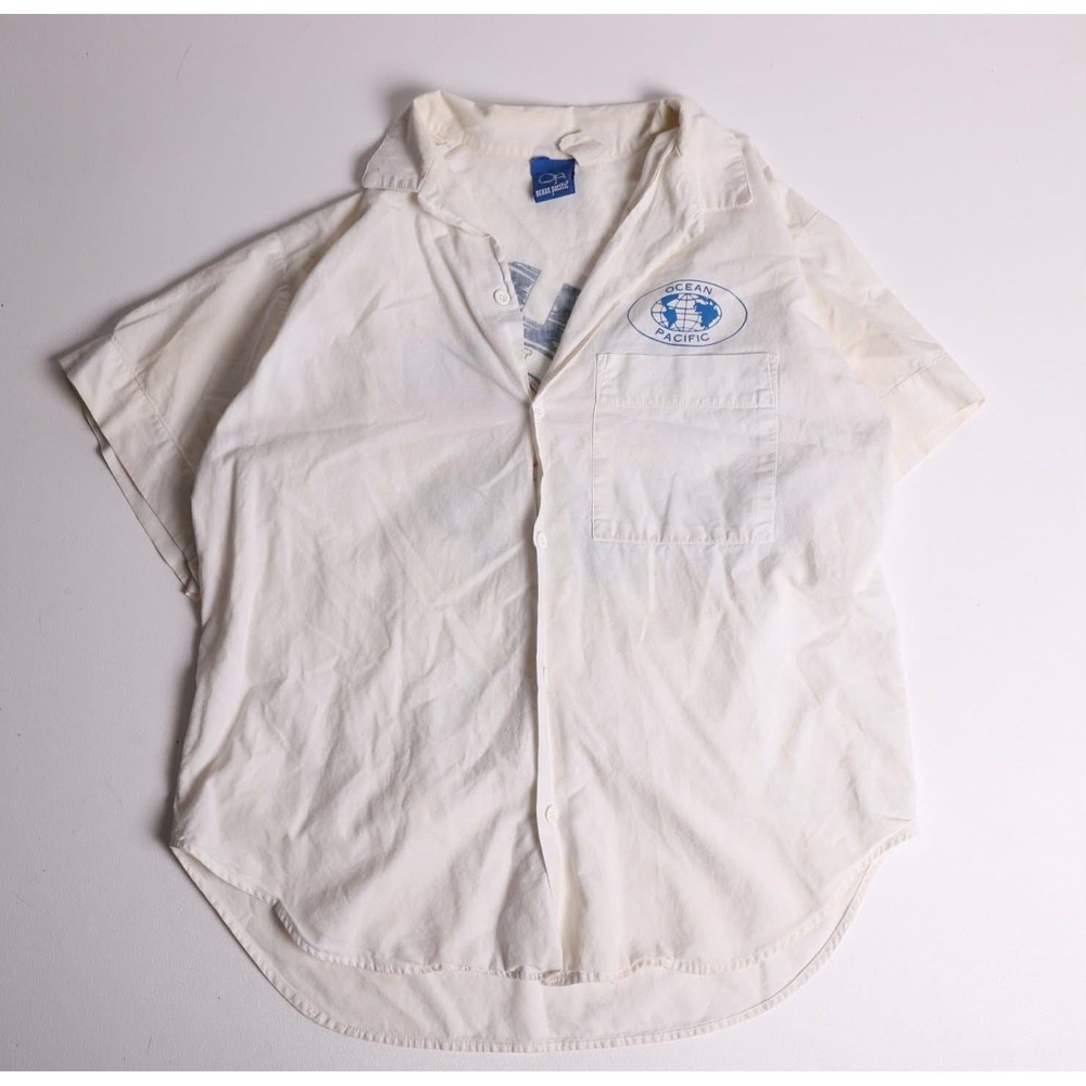 Vintage 1987 Ocean Pacific OP World Destination El Porto Surf Shirt White Large